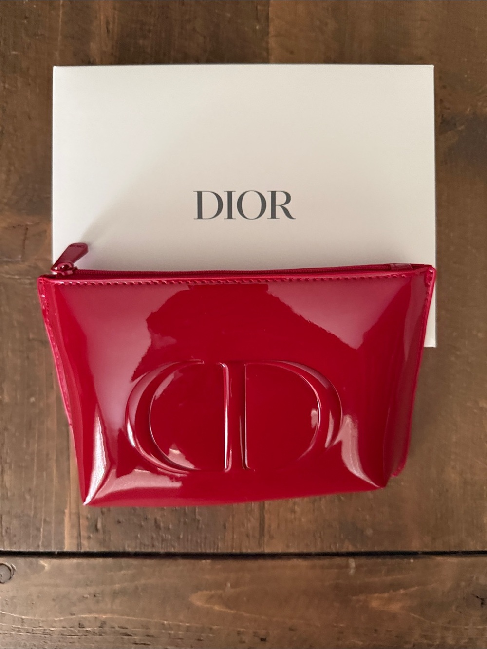 Dior Glossy Patent Zip Pouch in Bright Red